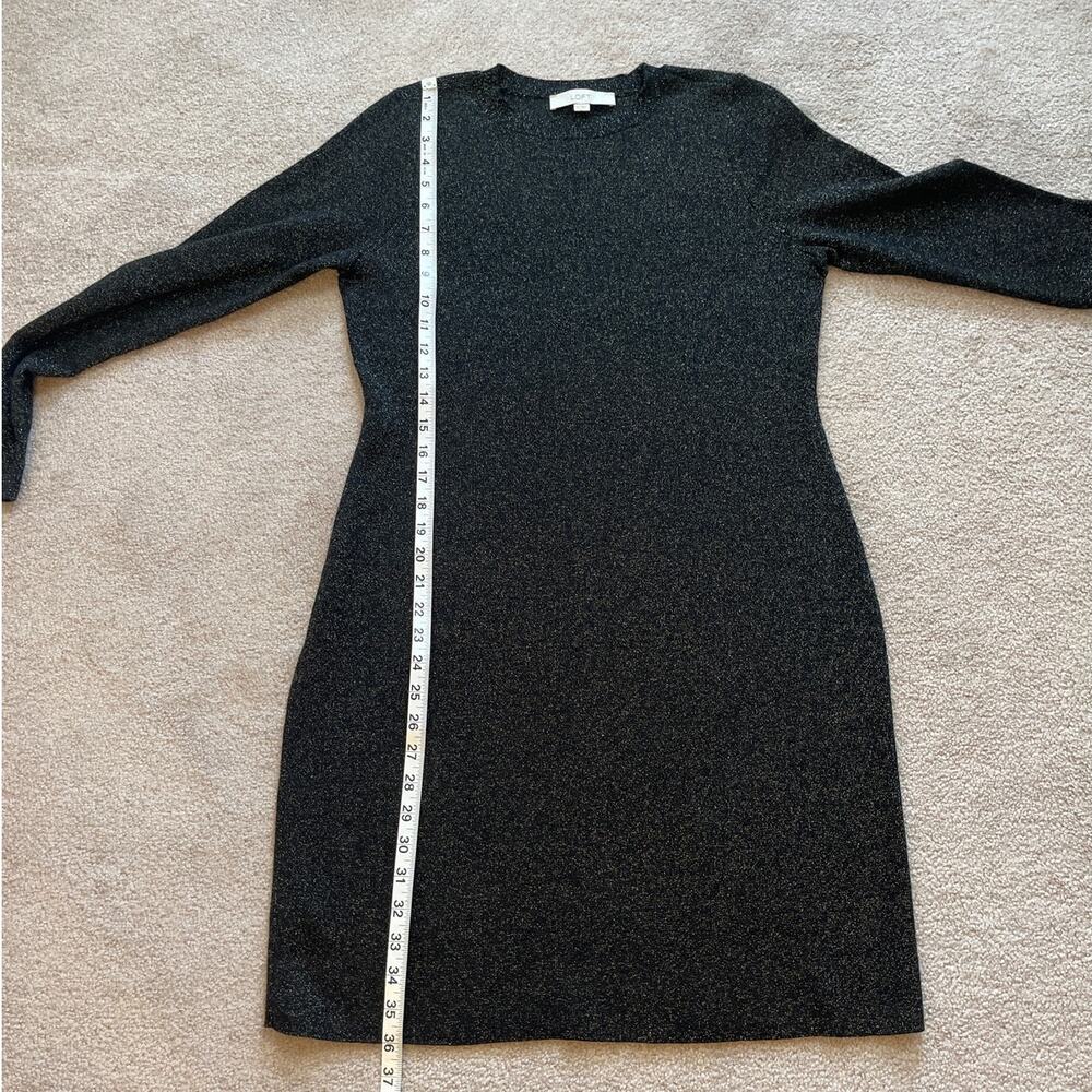 LOFT Black Gold Metallic Sweater Dress Size M Long Sleeves Stretch Holiday Shine - Picture 6 of 6